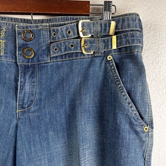 Y2K Apple Bottom Jeans Womens 38 Multi Buckle Detail Baggy Denim Crop Streetwear - Picture 3 of 15